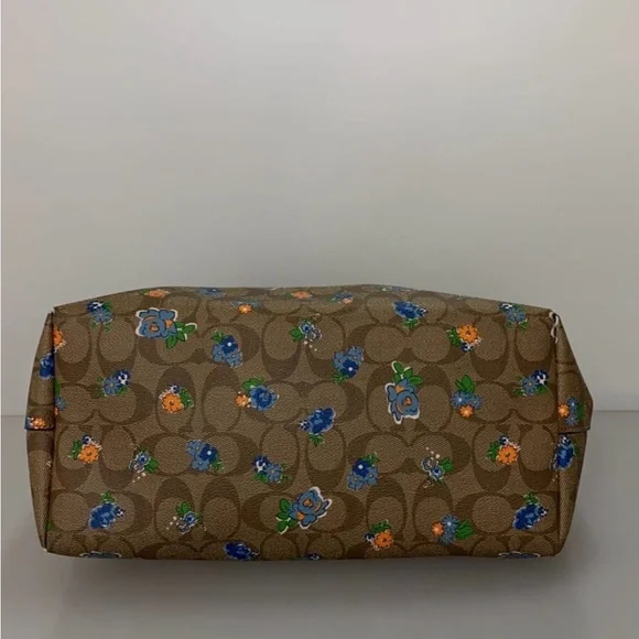 Coach City Tote in Brown Signature Floral with Blue Trim - Picture 7 of 8